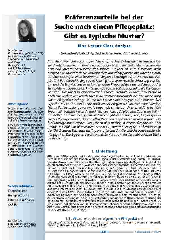 Präferenzurteile bei der Suche nach einem Pflegeplatz: Gibt es typische Muster? Eine Latent Class Analyse