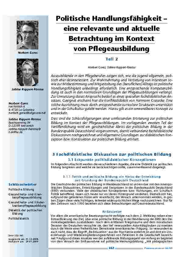 [doc_200144] Politische Handlungsfähigkeit – eine relevante und aktuelle Betrachtung im Kontext von Pflegeausbildung	Teil 2