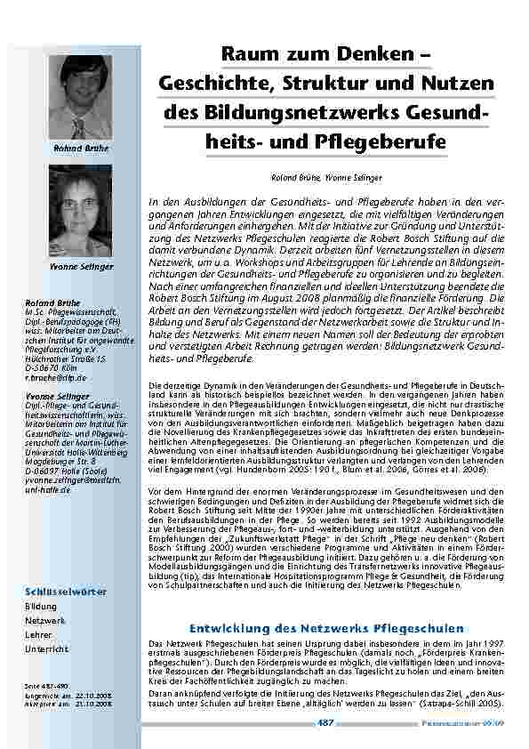 [doc_200129] Raum zum Denken – Geschichte, Struktur und Nutzen des Bildungsnetzwerks Gesundheitsund Pflegeberufe