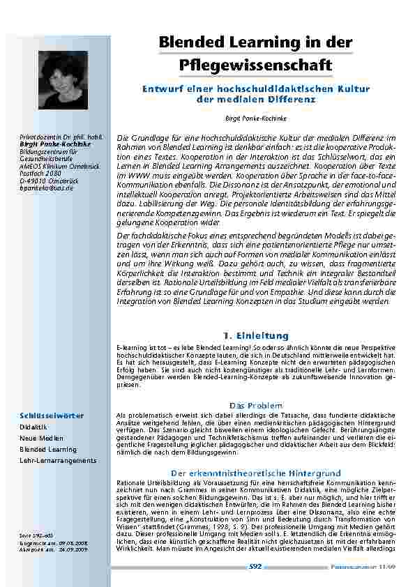 [doc_200118] Blended Learning in der Pflegewissenschaft – Entwurf einer hochschuldidaktischen Kultur der medialen Differenz