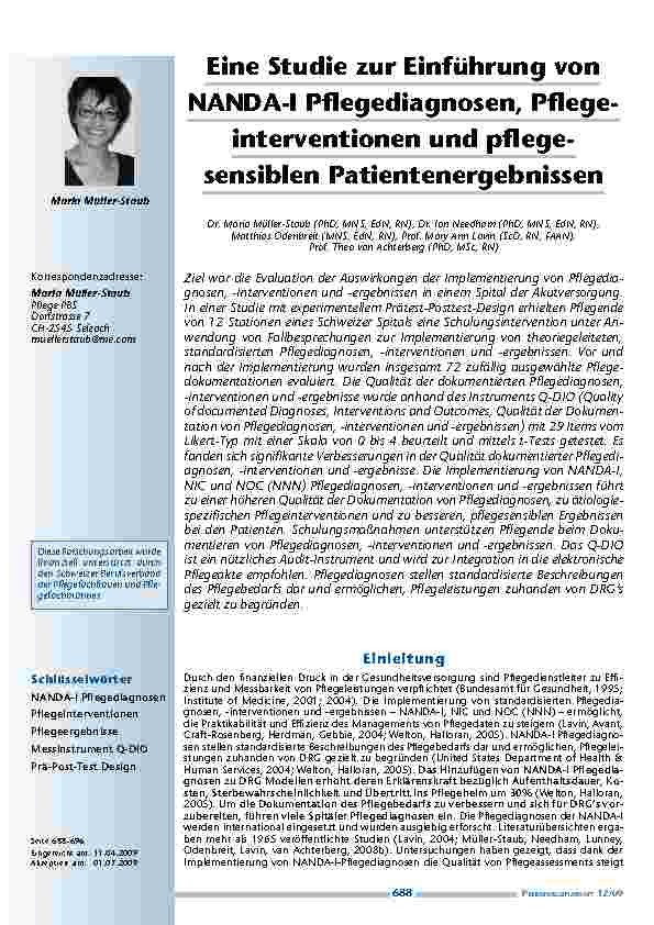 Eine Studie zur Einführung von NANDA-I Pflegediagnosen, Pflegeinterventionen und pflegesensiblen Patientenergebnissen