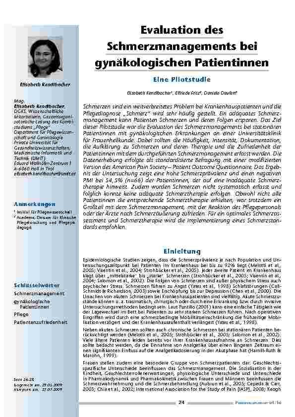 Evaluation des Schmerzmanagements bei gynäkologischen Patientinnen – Eine Pilotstudie