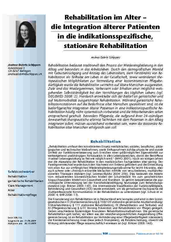 Rehabilitation im Alter – die Integration älterer Patienten in die indikationsspezifische, stationäre Rehabilitation
