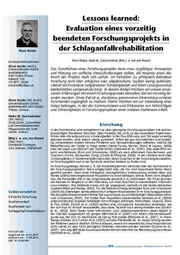 Lessons learned: Evaluation eines vorzeitig beendeten Forschungsprojekts in der Schlaganfallrehabilitation