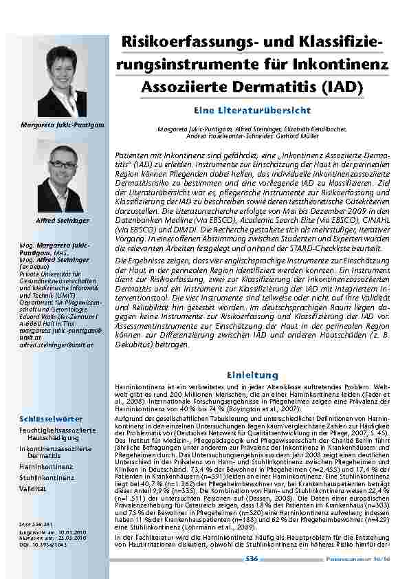 Risikoerfassungsund Klassifizierungsinstrumente für Inkontinenz Assoziierte Dermatitis (IAD): Eine Literaturübersicht