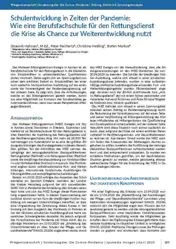 [doc_196822] Schulentwicklung in Zeiten der Pandemie: Wie eine Berufsfachschule für den Rettungsdienst die Krise als Chance zur Weiterentwicklung nutzt