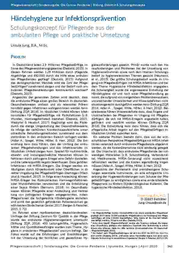[doc_196815] Händehygiene zur Infektionsprävention Schulungskonzept für Pflegende aus der ambulanten Pflege und praktische Umsetzung