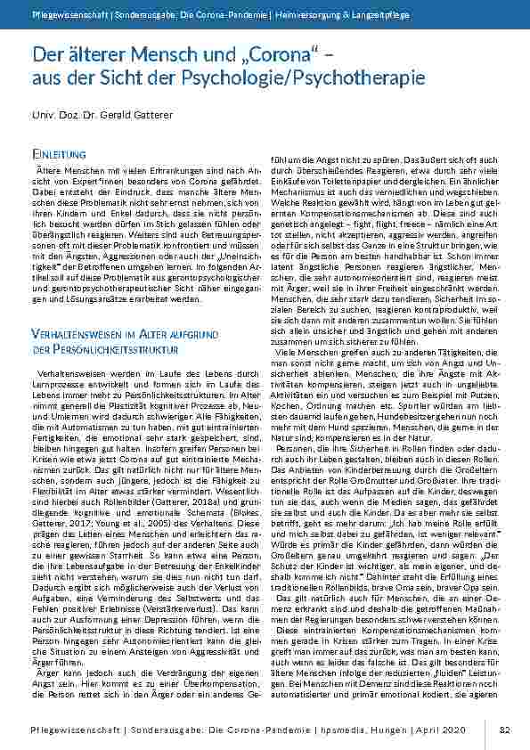 [doc_196797] Der ältere Mensch und „Corona“ – aus der Sicht der Psychologie/Psychotherapie