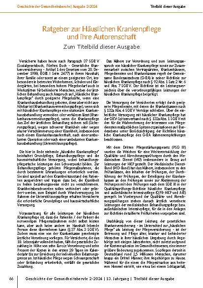 [doc_323745] Ratgeber zur Häuslichen Krankenpflege und ihre Autorenschaft. Zum Titelbild dieser Ausgabe.