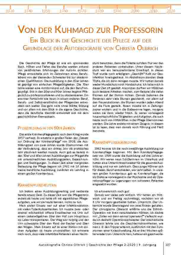 [doc_207062] Von der Kuhmagd zur Professorin: Ein Blick in die Geschichte der Pflege auf der Grundlage der Autobiografie von Christa Olbrich