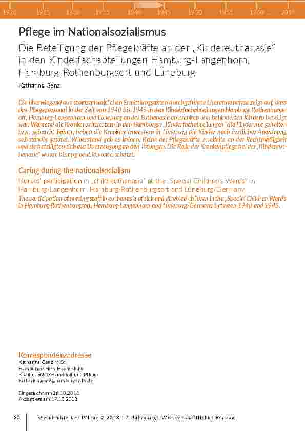 [doc_203134] Pflege im Nationalsozialismus. Die Beteiligung der Pflegekräfte an der „Kindereuthanasie“ in den Kinderfachabteilungen Hamburg-Langenhorn, Hamburg-Rothenburgsort und Lüneburg