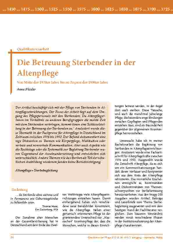 [doc_203057] Die Betreuung Sterbender in der Altenpflege. Von Mitte der 1970er Jahre bis zu Beginn der 1990er Jahre