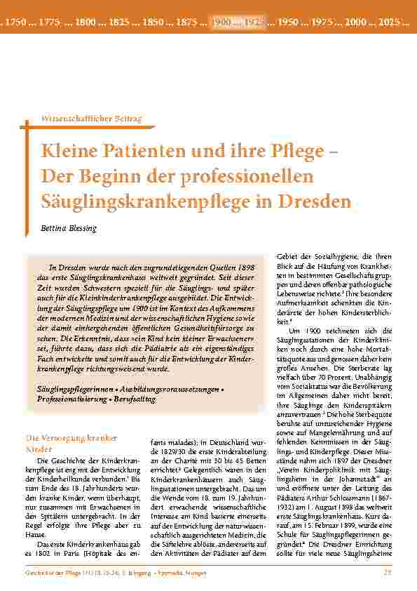 [doc_203052] Kleine Patienten und ihre Pflege – Der Beginn der professionellen Säuglingskrankenpfl ege in Dresden
