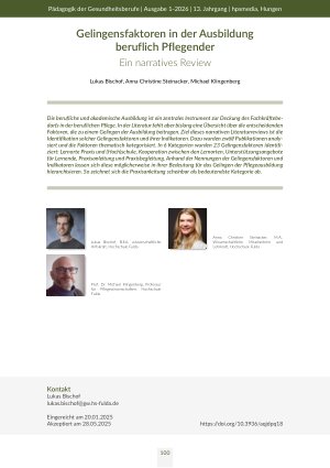 [doc_570974] Gelingensfaktoren in der Ausbildung beruflich Pflegender Ein narratives Review