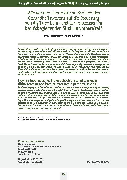 [doc_332651] Wie werden Lehrkräfte an Schulen des Gesundheitswesens auf die Steuerung von digitalen Lehrund Lernprozessen im berufsbegleitenden Studium vorbereitet?