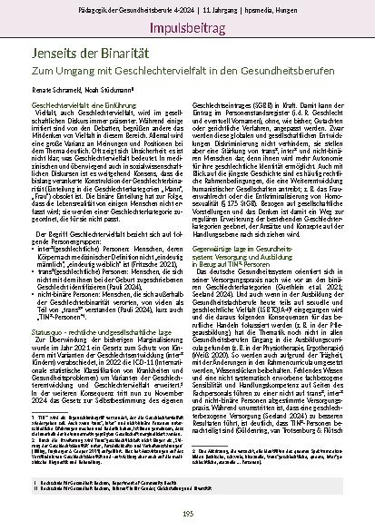 Jenseits der Binärität: Zum Umgang mit Geschlechtervielfalt in den Gesundheitsberufen