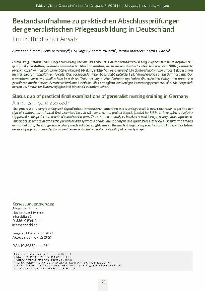 Bestandsaufnahme zu praktischen Abschlussprüfungen der generalistischen Pflegeausbildung in Deutschland: Ein methodischer Ansatz