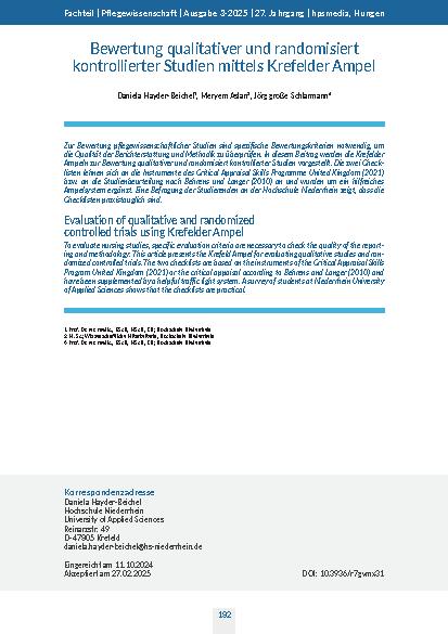 [doc_542966] Bewertung qualitativer und randomisiert kontrollierter Studien mittels Krefelder Ampel