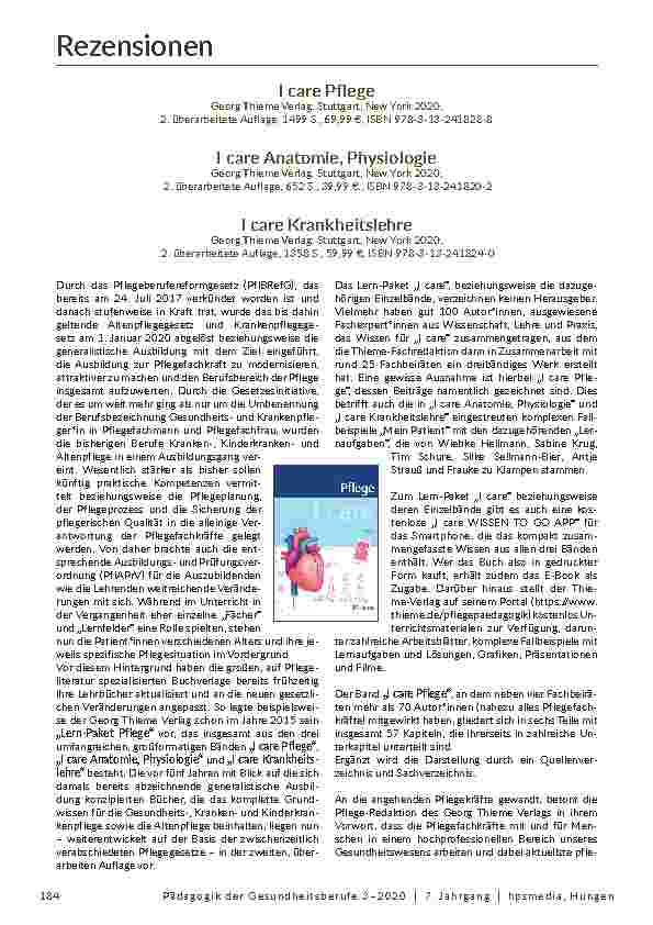 [doc_205597] I care Pflege, I care Anatomie, Physiologie, I care Krankheitslehre. 

Correction: Pflege, Anatomie, Physiologie, Krankheitslehre.