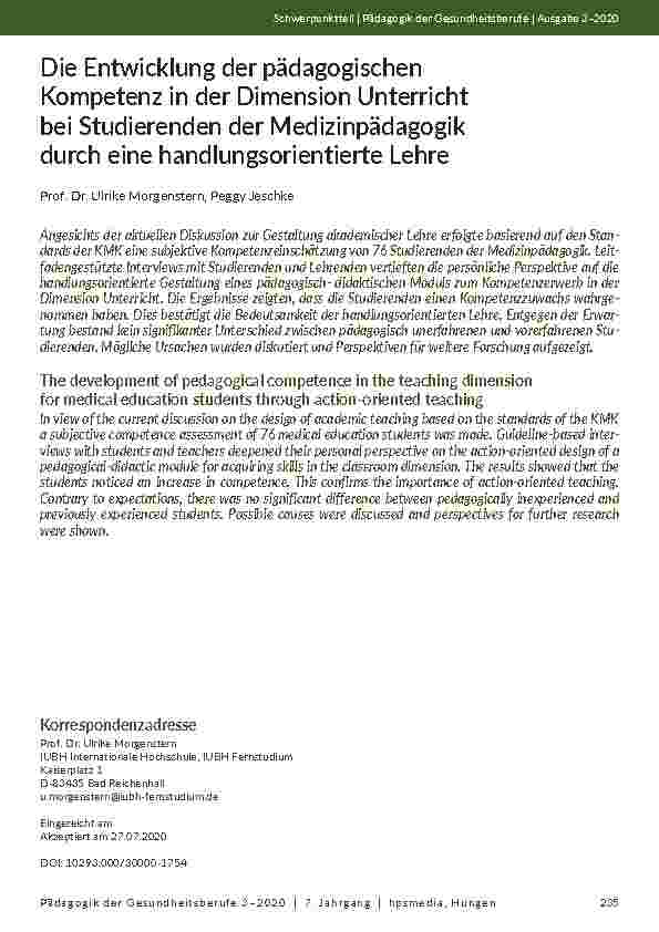 [doc_205595] Die Entwicklung der pädagogischen Kompetenz in der Dimension Unterricht bei Studierenden der Medizinpädagogik durch eine handlungsorientierte Lehre.