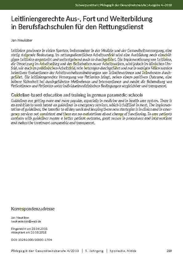 [doc_202091] Leitliniengerechte Aus-, Fort und Weiterbildung in Berufsfachschulen für den Rettungsdienst