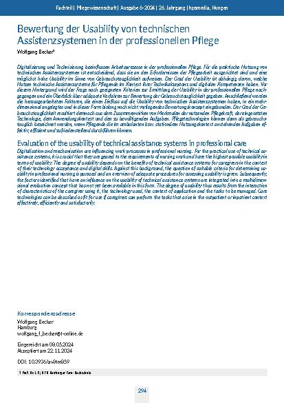 [doc_322812] Bewertung der Usability von technischen Assistenzsystemen in der professionellen Pflege