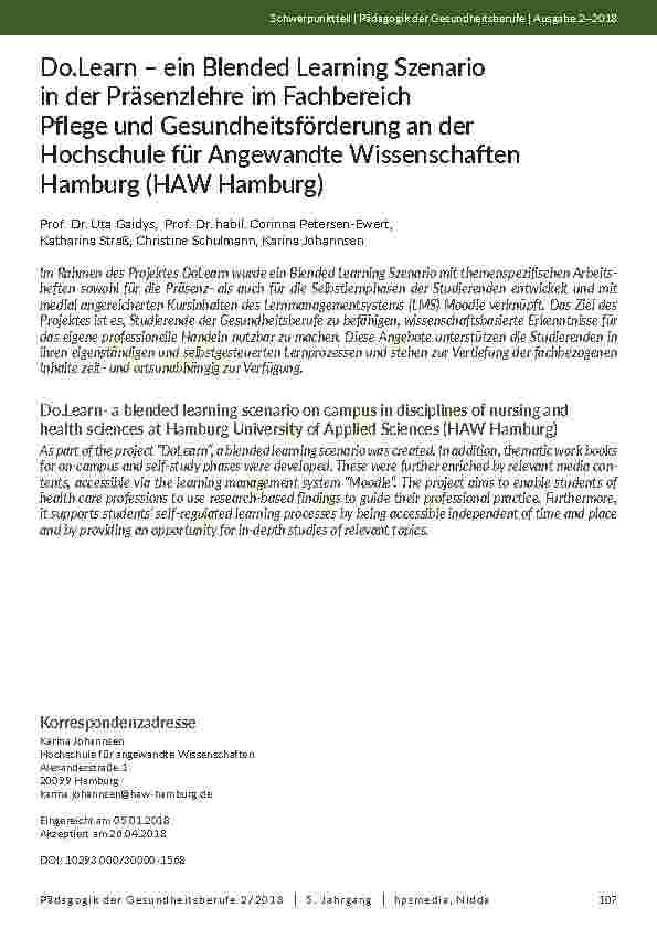 [doc_202066] Do. Learn – ein Blended Learning Szenario in der Präsenzlehre im Fachbereich Pflege und Gesundheitsförderung an der Hochschule für Angewandte Wissenschaften Hamburg (HAW Hamburg)