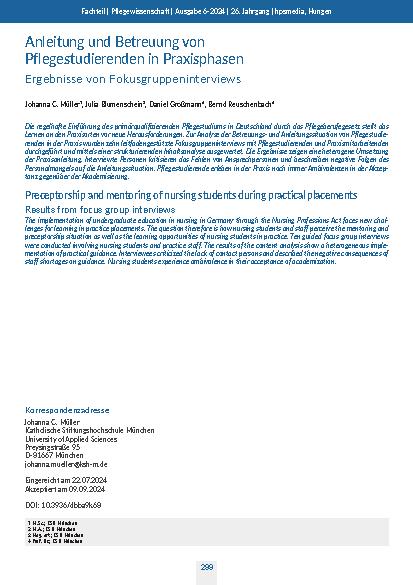 [doc_322811] Anleitung und Betreuung von Pflegestudierenden in Praxisphasen: Ergebnisse von Fokusgruppeninterviews