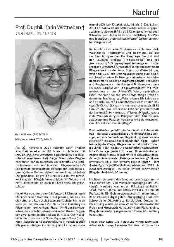 Nachruf: Prof. Dr. phil. Karin Wittneben †