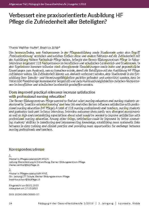 Verbessert eine praxisorientierte Ausbildung HF Pflege die Zufriedenheit aller Beteiligten?