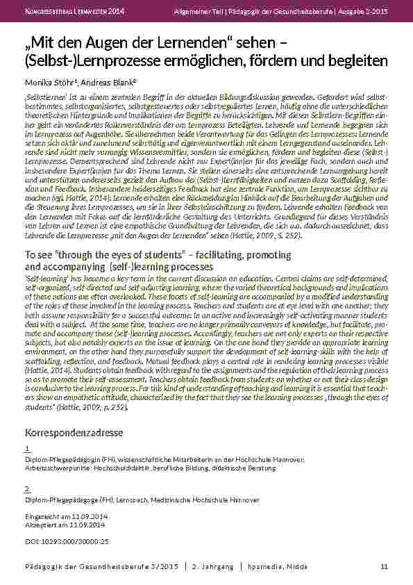 [doc_201936] „Mit den Augen der Lernenden“ sehen – (Selbst-)Lernprozesse ermöglichen, fördern und begleiten
