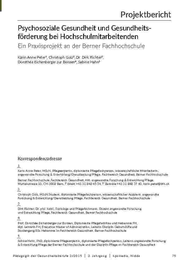 Psychosoziale Gesundheit und Gesundheitsförderung bei Hochschulmitarbeitenden Ein Praxisprojekt an der Berner Fachhochschule
