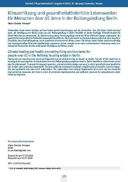 [doc_319736] Klimaerhitzung und gesundheitsförderliche Lebenswelten für Menschen über 65 Jahre in der Rollbergsiedlung Berlin