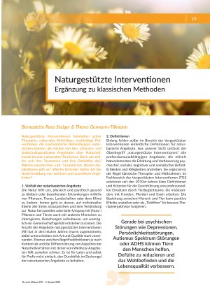 Naturgestützte Interventionen Ergänzung zu klassischen Methoden
