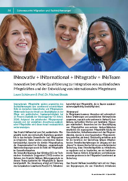 [doc_349707] INnovativ + INternational + INtegrativ = INsTeam Innovative berufliche Qualifizierung zur Integration von ausländischen Pflegekräften und der Entwicklung von internationalen Pflegeteams