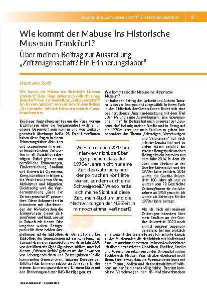 [doc_325170] Wie kommt der Mabuse ins Historische Museum Frankfurt? Über meinen Beitrag zur Ausstellung „Zeitzeugenschaft? Ein Erinnerungslabor“