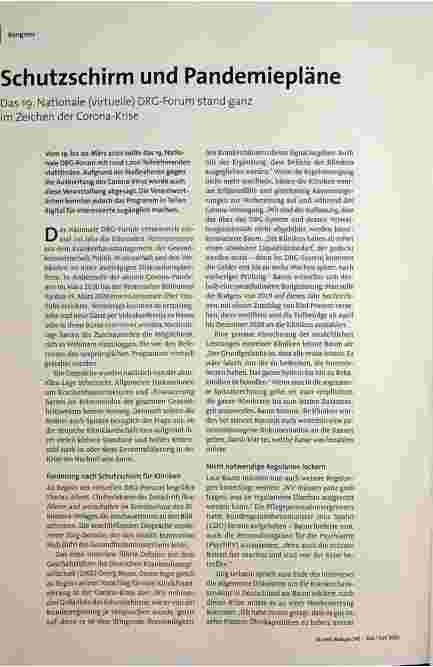 [doc_196394] Schutzschirm und Pandemiepläne. Das 19. Nationale (virtuelle) DRG-Forum stand ganz im Zeichen der Corona-Krise.