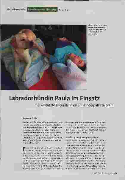 Labradorhündin Paula im Einsatz. Tiergestützte Therapie in einem Kinderpalliativteam.