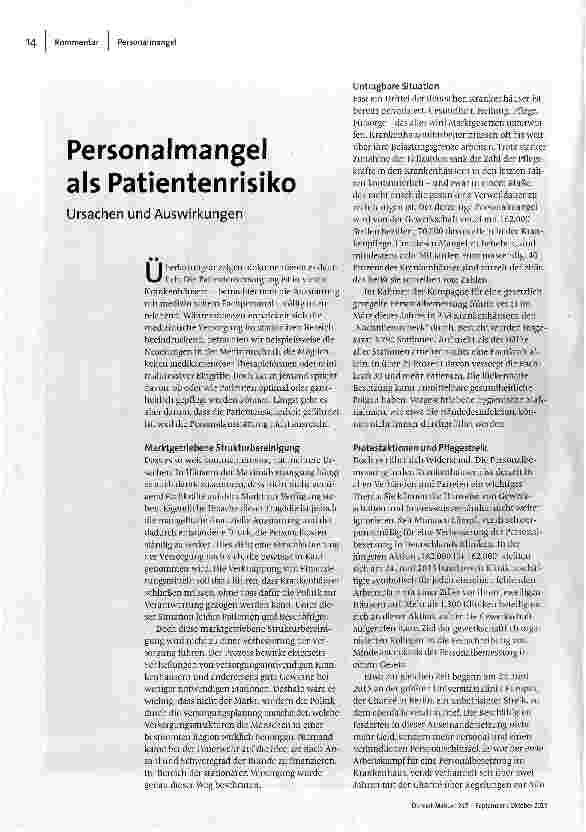 Personalmangel als Patientenrisiko