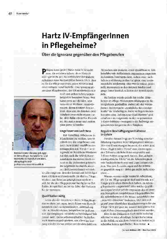 Hartz IV-Empfängerlnnen in Pflegeheime?