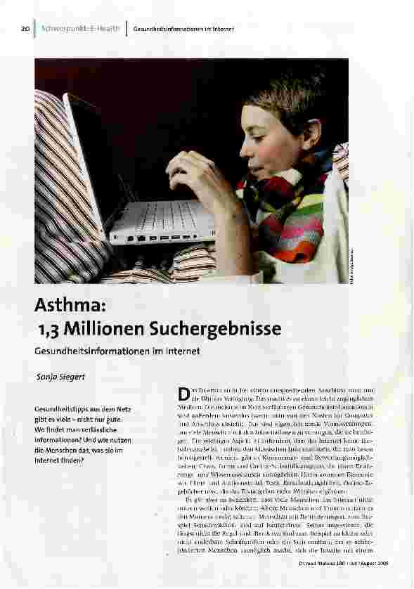 Asthma:1,3 Millionen SuchergebnisseGesundheitsinformationen im Internet