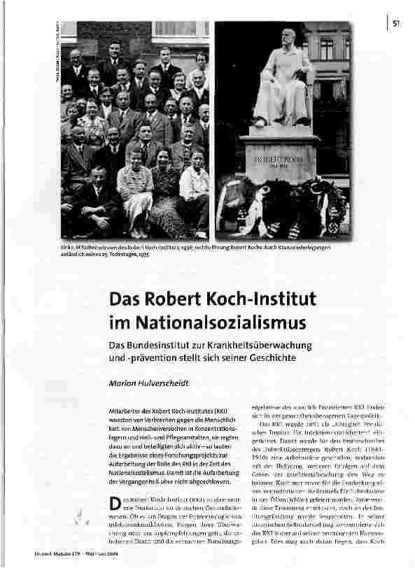 Das Robert Koch-Institut im NationalsozialismusDas Bundesinstitut zur Krankheitsüberwachung und -prävention stellt sich seiner Geschichte