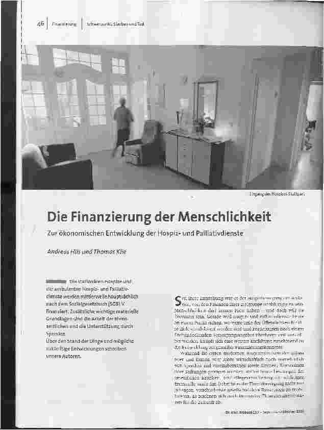 Die Finanzierung der Menschlichkeit - Zur ökonomischen Entwicklung der Hospizund Palliativdienste