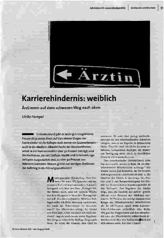 Karrierehindernis: weiblichÄrztinnen auf dem schweren Weg nach oben