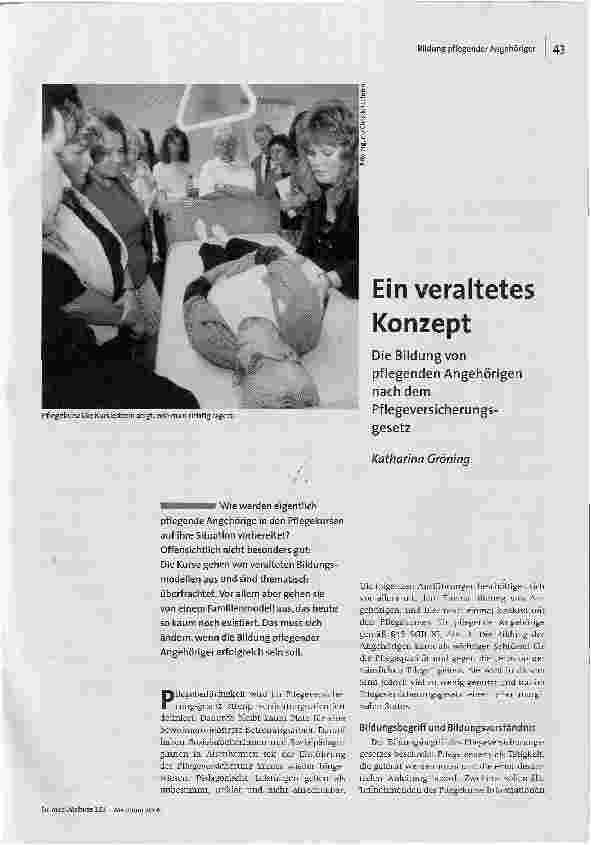 Ein veraltetes KonzeptDie Bildung von pflegenden Angehörigen nach demPflegeversicherungsgesetz
