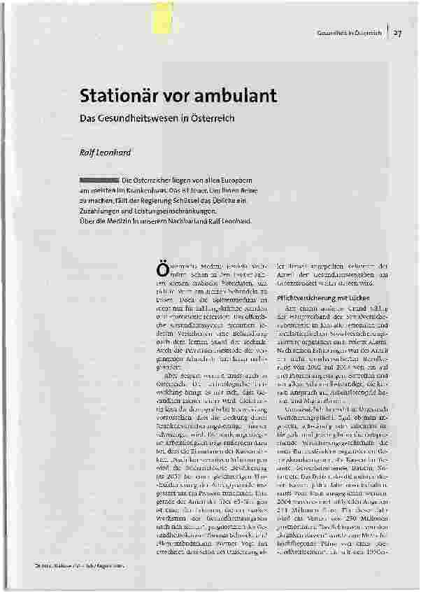 Stationär vor ambulantDas Gesundheitswesen in Österreich