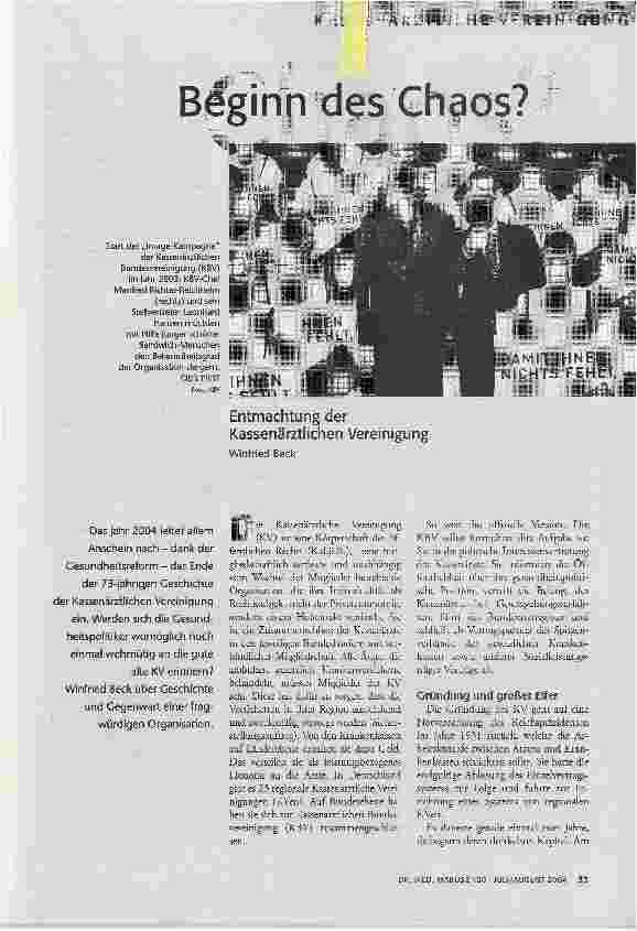 Beginn des Chaos?Entmachtung der Kassenärztlichen Vereinigung