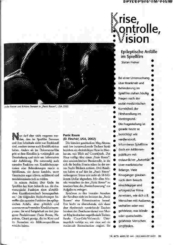 Krise, Kontrolle, Vision Epileptische Anfälle im Spielfilm
