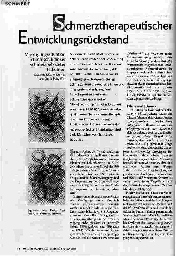 Schmerztherapeutischer Entwicklungsrückstand Versorgungssituation chronisch kranker schmerzbelasteter Patienten