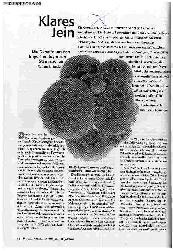 Klares Jein Die Debatte um den Import embryonaler Stammzellen